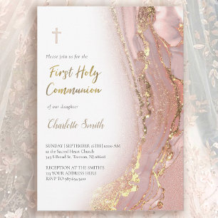ink marble First Holy Communion girl Invitation