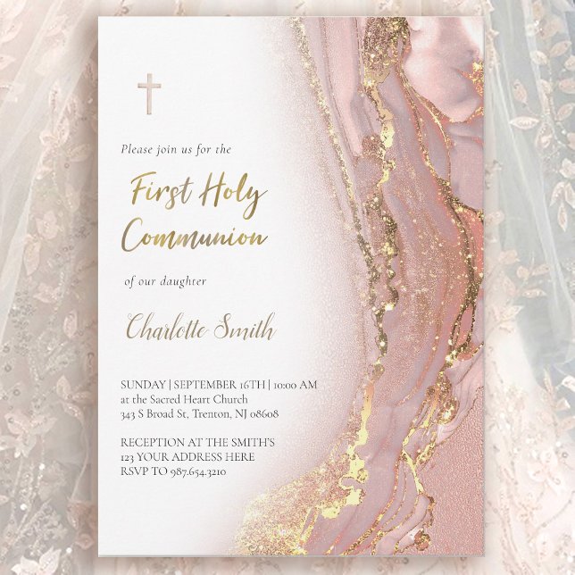 ink marble | First Holy Communion girl  Invitation (Creator Uploaded)