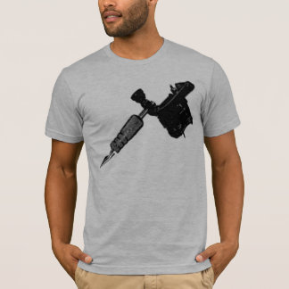Ink Me Tattoo Gun grey semi fitted tattered tshirt
