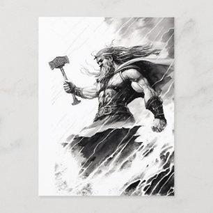 Ink of northern mythology god thor postcard