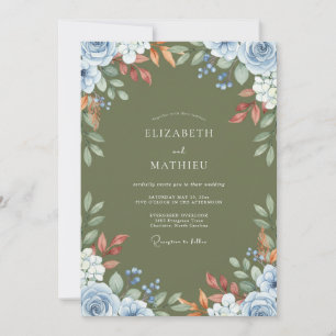 Ink Olive Azure Blossom Wedding Invitation