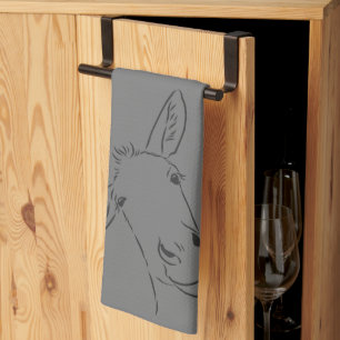 Ink Outline Donkey  Tea Towel