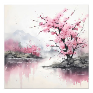 Ink Painting Blooming Tree Photo Print