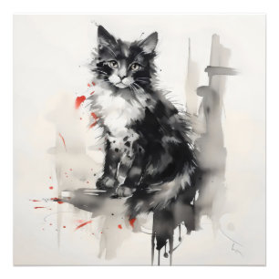 Ink Painting Kitten Nature Photo Print