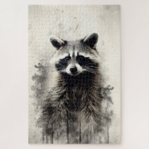 Ink painting of a racoon puzzle