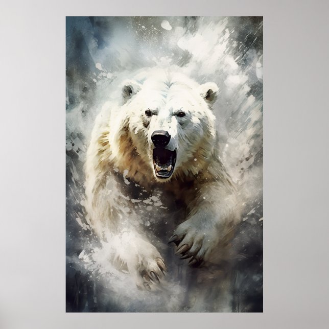 Ink painting of a white bear poster (Front)