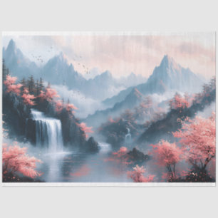 Ink Painting of Flowering Trees and Waterfall Tissue Paper