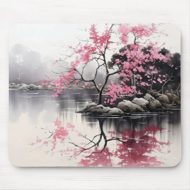 Ink Painting Spring Sakura Mouse Pad (Front)
