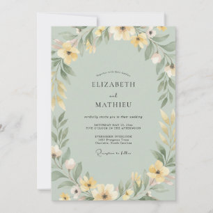 Ink Pale Yellow Wreath Wedding Invitation
