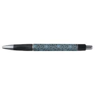 Ink Pen-Black & Blue Paisley Print