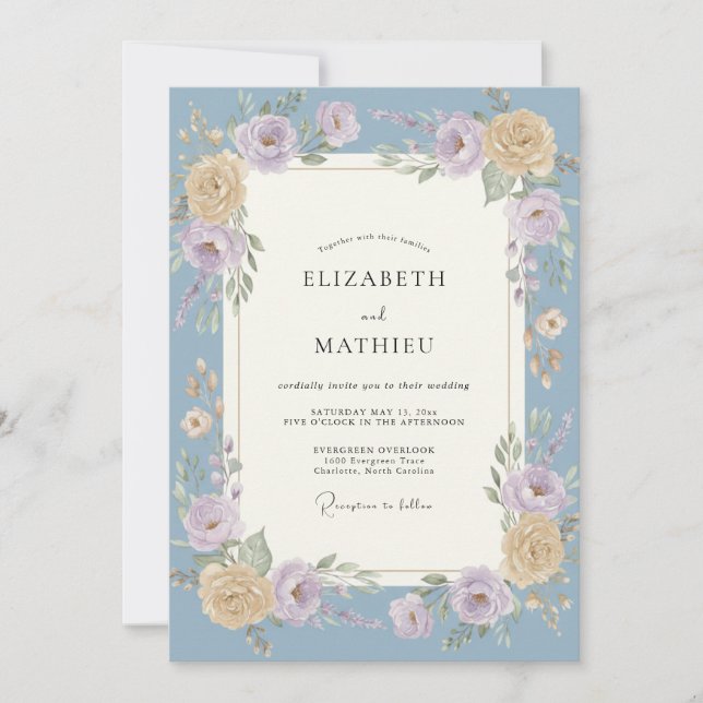Ink Periwinkle Lilac Painted Wedding Invitation (Front)