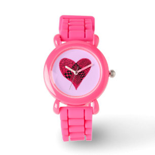 Ink pink red heart girl's watch