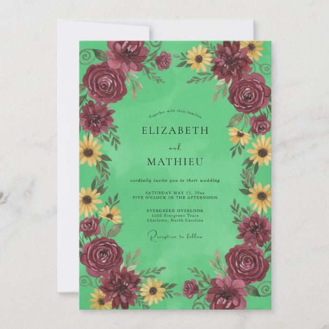 Ink Plum Celadon Painted Wedding Invitation (Front)