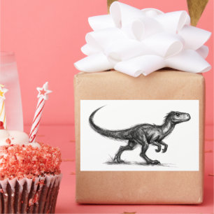 Ink Raptor Minimalist Dinosaur Illustration on  Rectangular Sticker