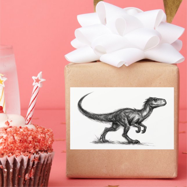 Ink Raptor Minimalist Dinosaur Illustration on  Rectangular Sticker (Party)