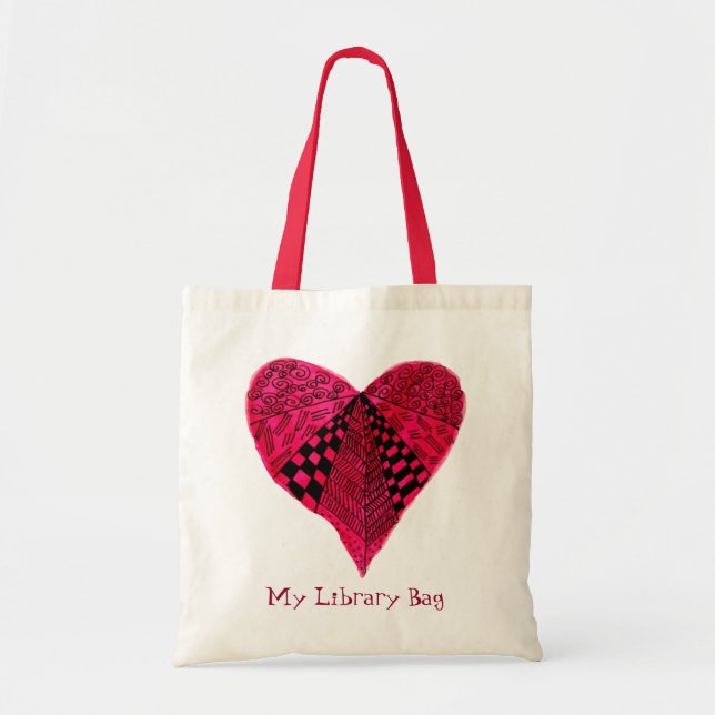 Ink Red Heart art girls cute library bag (Front)