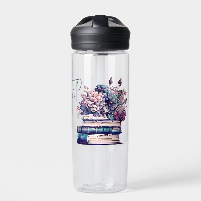 Ink Runs Deep Quote | Book Lovers Monogrammed Water Bottle (Front)