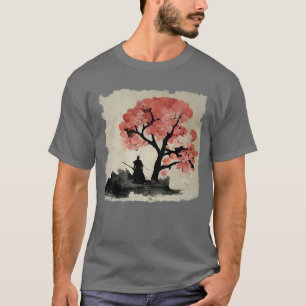 Ink Samurai Under a Sakura Tree Japanese Aesthetic T-Shirt