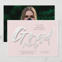 Ink script graduation photo party invitation