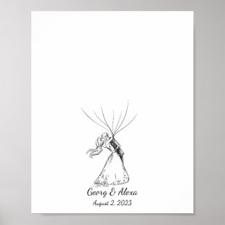 Ink Sketch Wedding Couple Fingerprint Guestbook