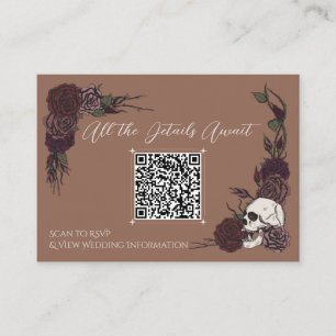 Ink Skull & Floral Tan Wedding QR Card