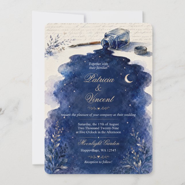 Ink Sky Love Story Wedding Invitation (Front)