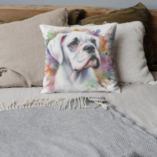 Ink-Spattered Boxer Dog Joy ❤ Cushion