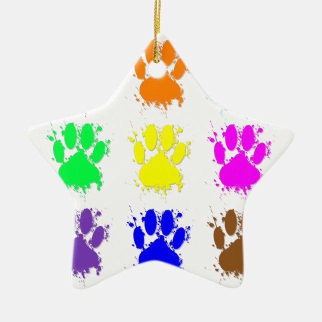 Ink Splatter Dog Paw Pattern Ceramic Tree Decoration (Front)