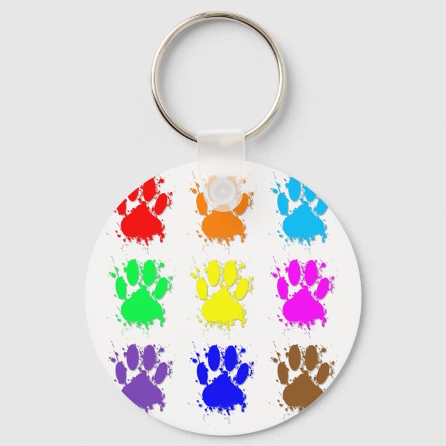 Ink Splatter Dog Paw Pattern Key Ring (Front)