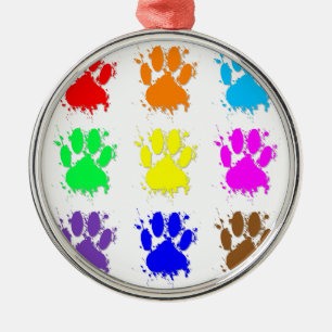 Ink Splatter Dog Paw Pattern Metal Tree Decoration