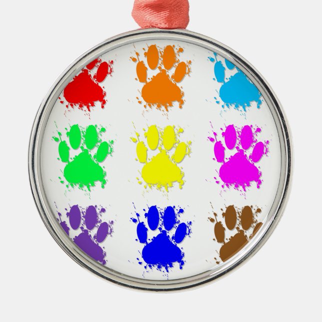 Ink Splatter Dog Paw Pattern Metal Tree Decoration (Front)