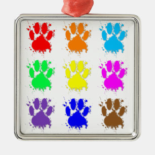 Ink Splatter Dog Paw Pattern Metal Tree Decoration