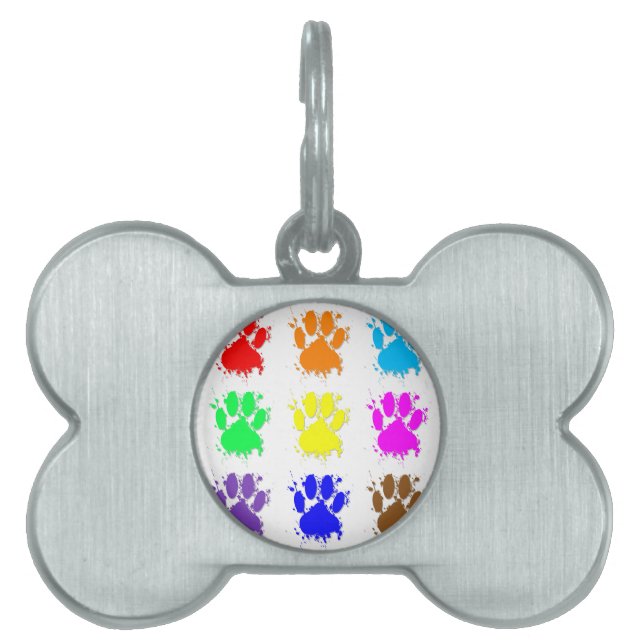 Ink Splatter Dog Paw Pattern Pet Tag (Front)