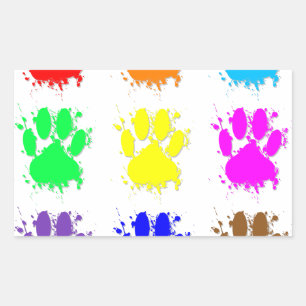Ink Splatter Dog Paw Pattern Rectangular Sticker