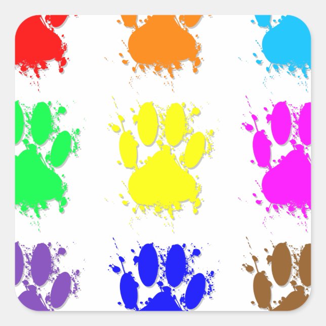 Ink Splatter Dog Paw Pattern Square Sticker (Front)
