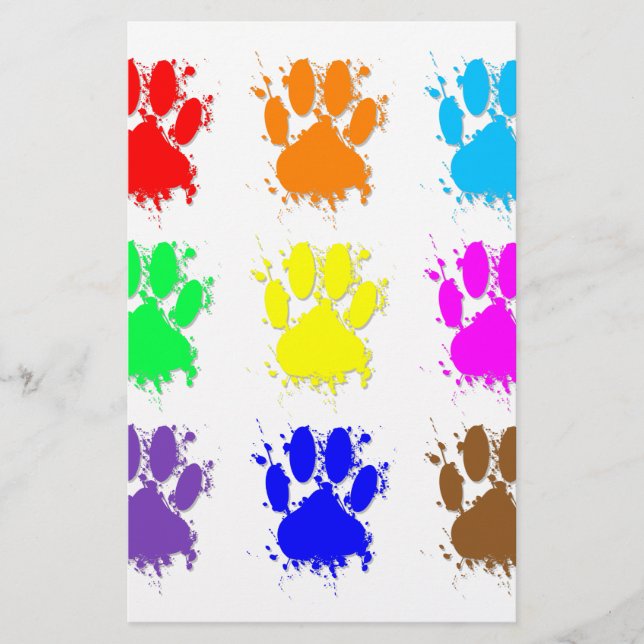 Ink Splatter Dog Paw Pattern Stationery (Front)