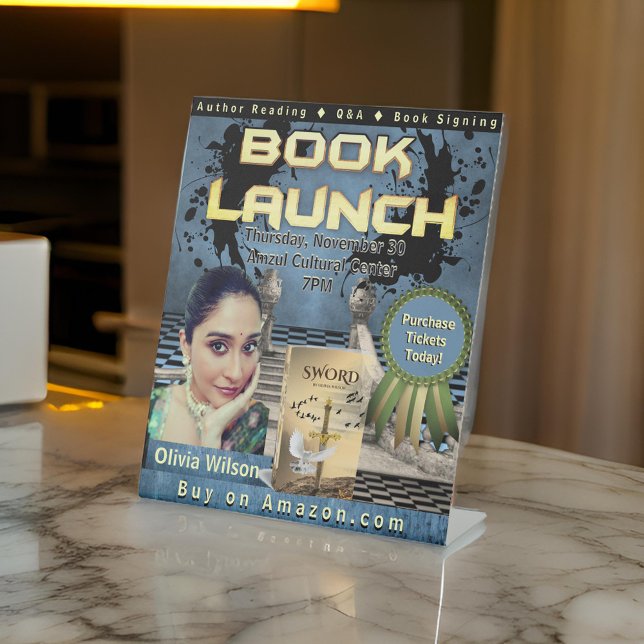 Ink Splatter Professional Book Launch Blue  Pedestal Sign (Creator Uploaded)