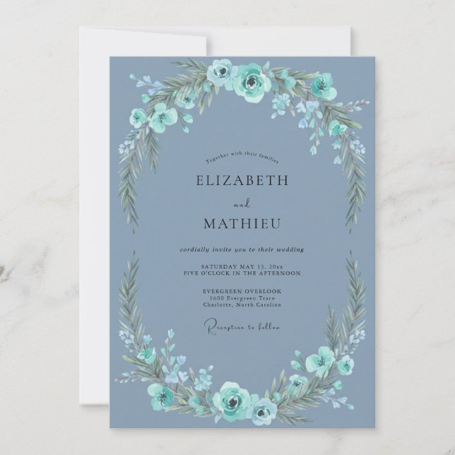 Ink Steel Aqua Vine Wedding Invitation (Front)