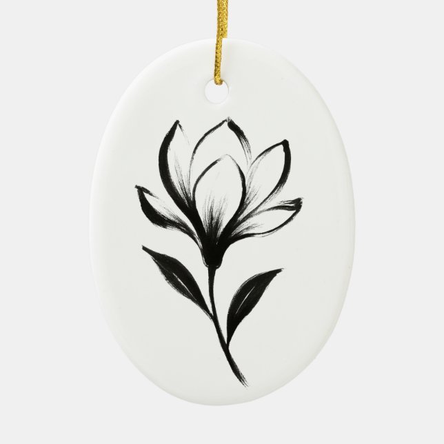  Ink-Style Magnolia – Elegant Floral Design on Ceramic Tree Decoration (Front)