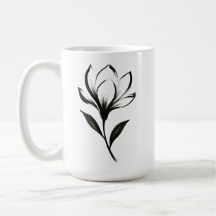 Ink-Style Magnolia – Elegant Floral Design on Coffee Mug