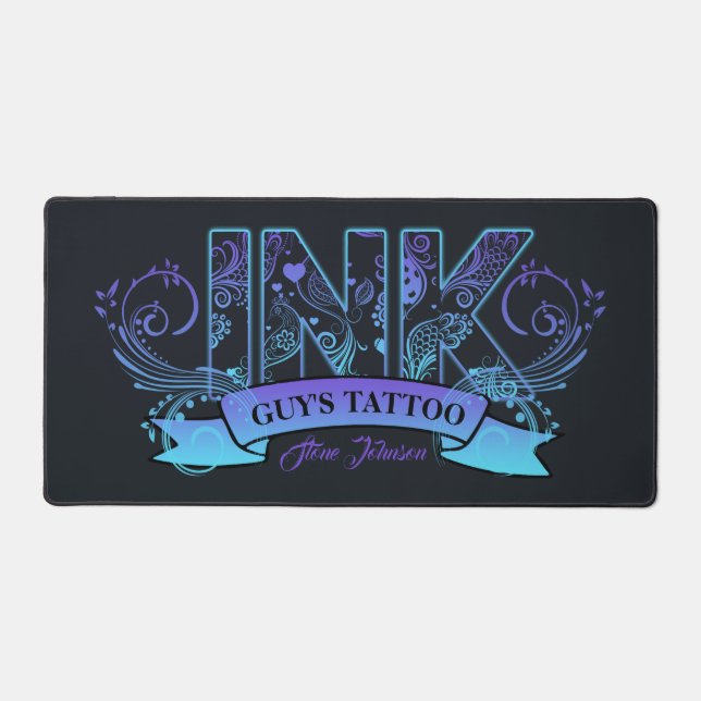 Ink Typography Tattoo Artist Lavender/Aqua ID815 Desk Mat (Front)
