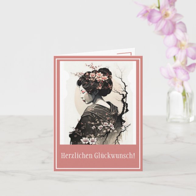 Ink Wash Art Japanese Geisha - Birthday  Card (Orchid)