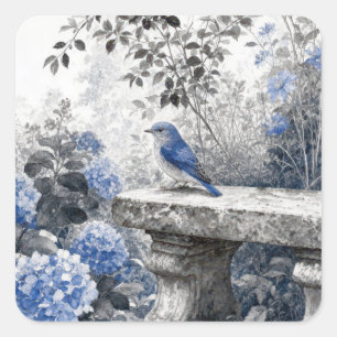 Ink Wash Bluebird On a Stone Garden Bench Square Sticker