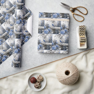 Ink Wash Bluebird On a Stone Garden Bench Wrapping Paper