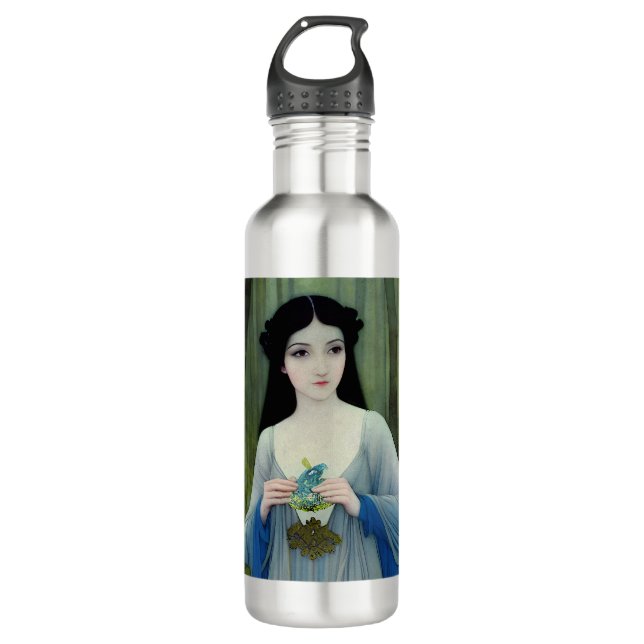 Ink Wash Illustration of Beautiful Woman in Woods 710 Ml Water Bottle (Front)