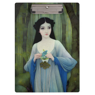 Ink Wash Illustration of Beautiful Woman in Woods Clipboard