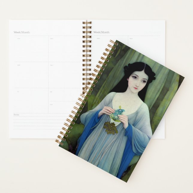 Ink Wash Illustration of Beautiful Woman in Woods Planner (Display)