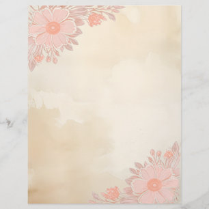Ink & Wash Paper with Pink Floral Corners Custom Letterhead