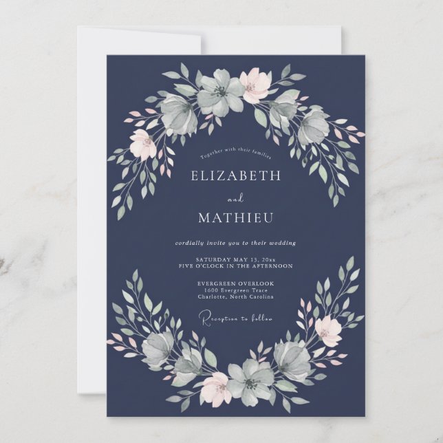 Ink Watercolor Petal Wedding Invitation (Front)