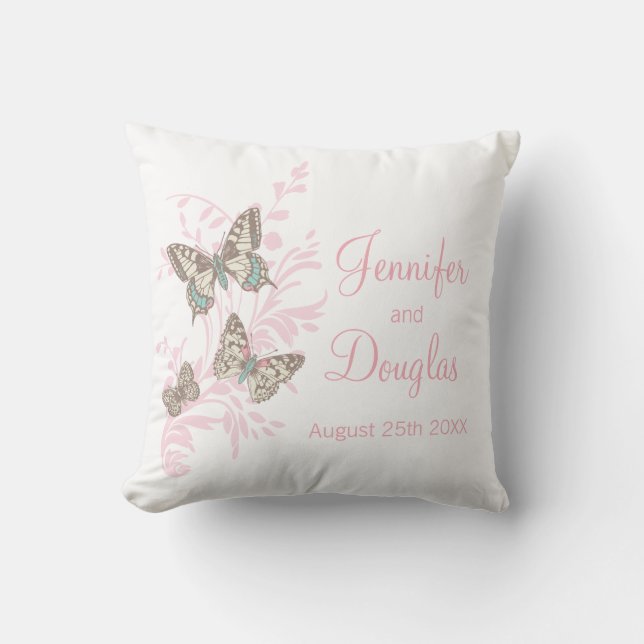 Inked art butterflies personalised wedding pillow (Front)